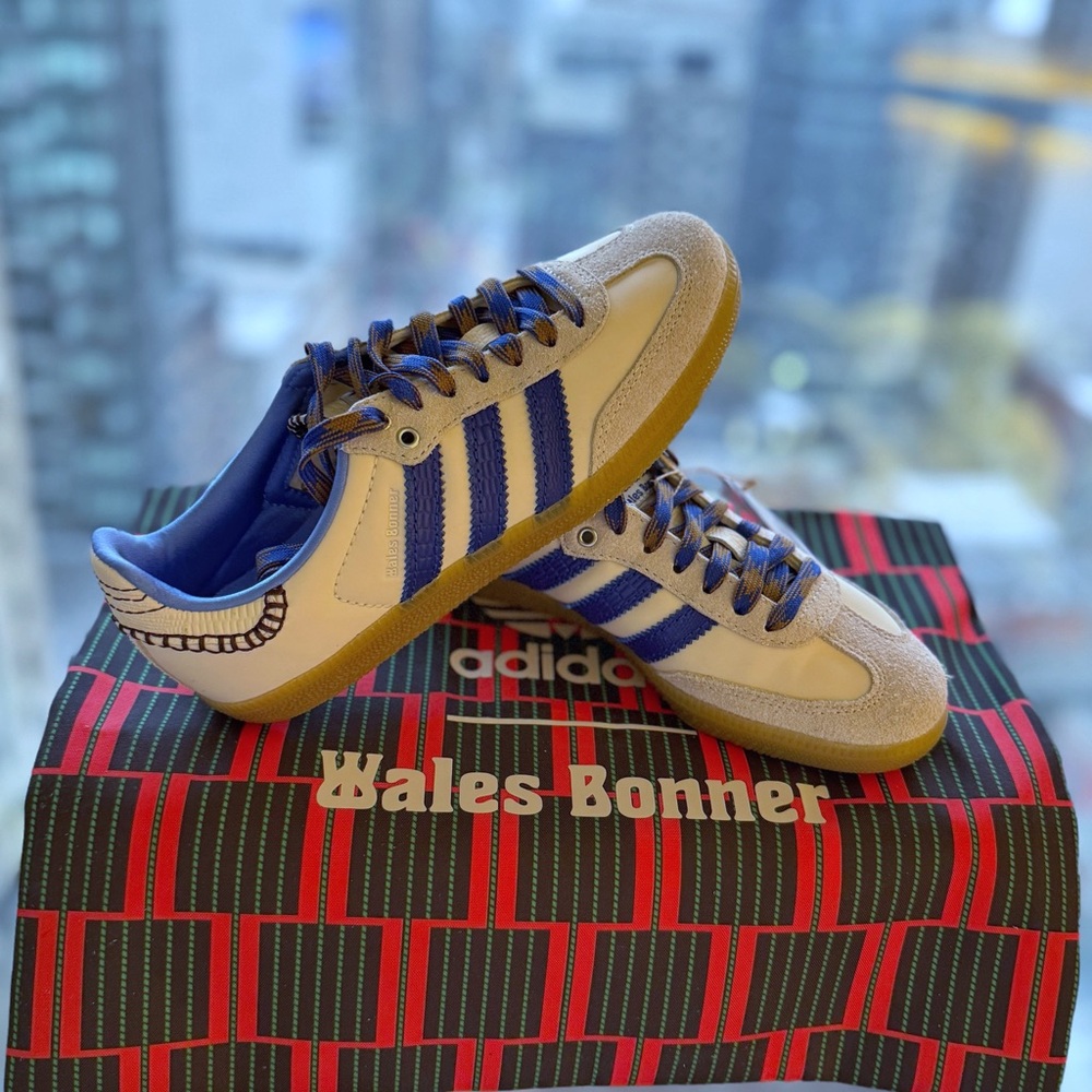 Wales Bonner Blue and Cream Sneakers with Classic Lace-Up Design